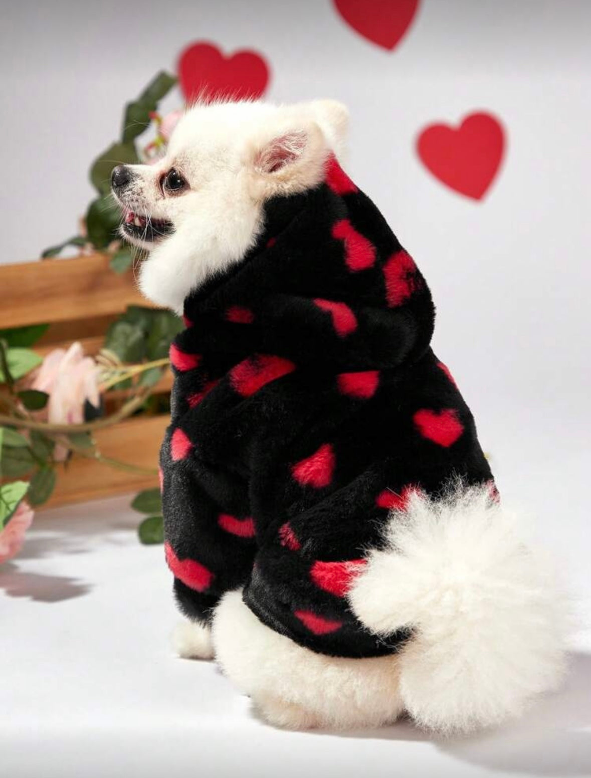 Mielas širdelių rašto kailinis megztukas šunims