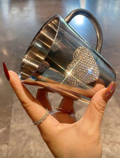 Prabangus nerūdijančio plieno puodelis su kristaline širdimi