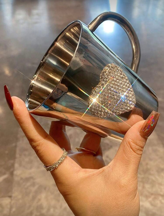 Prabangus nerūdijančio plieno puodelis su kristaline širdimi