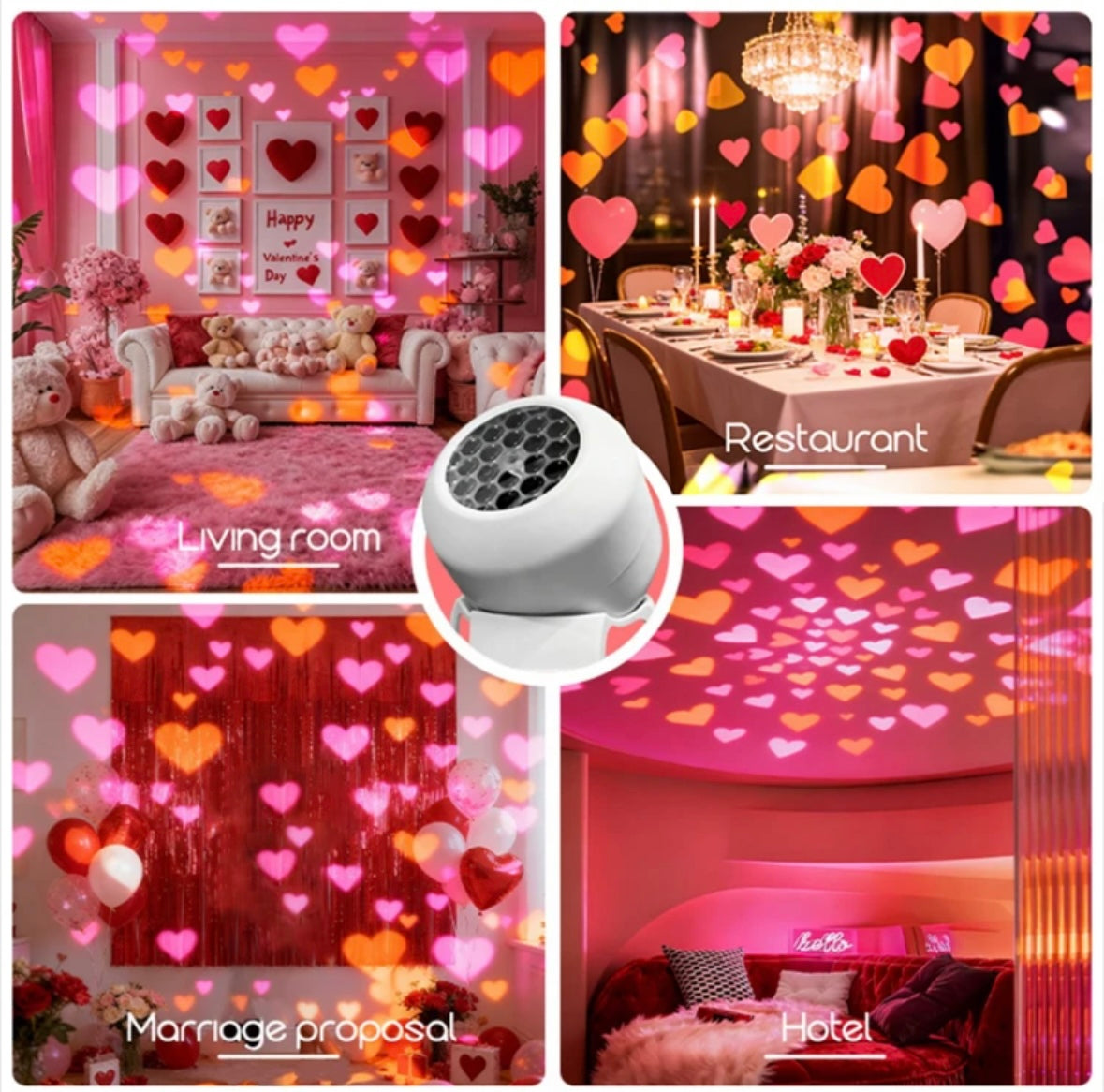 LED projektorius „Širdelės“ – romantiška šviesos dekoracija