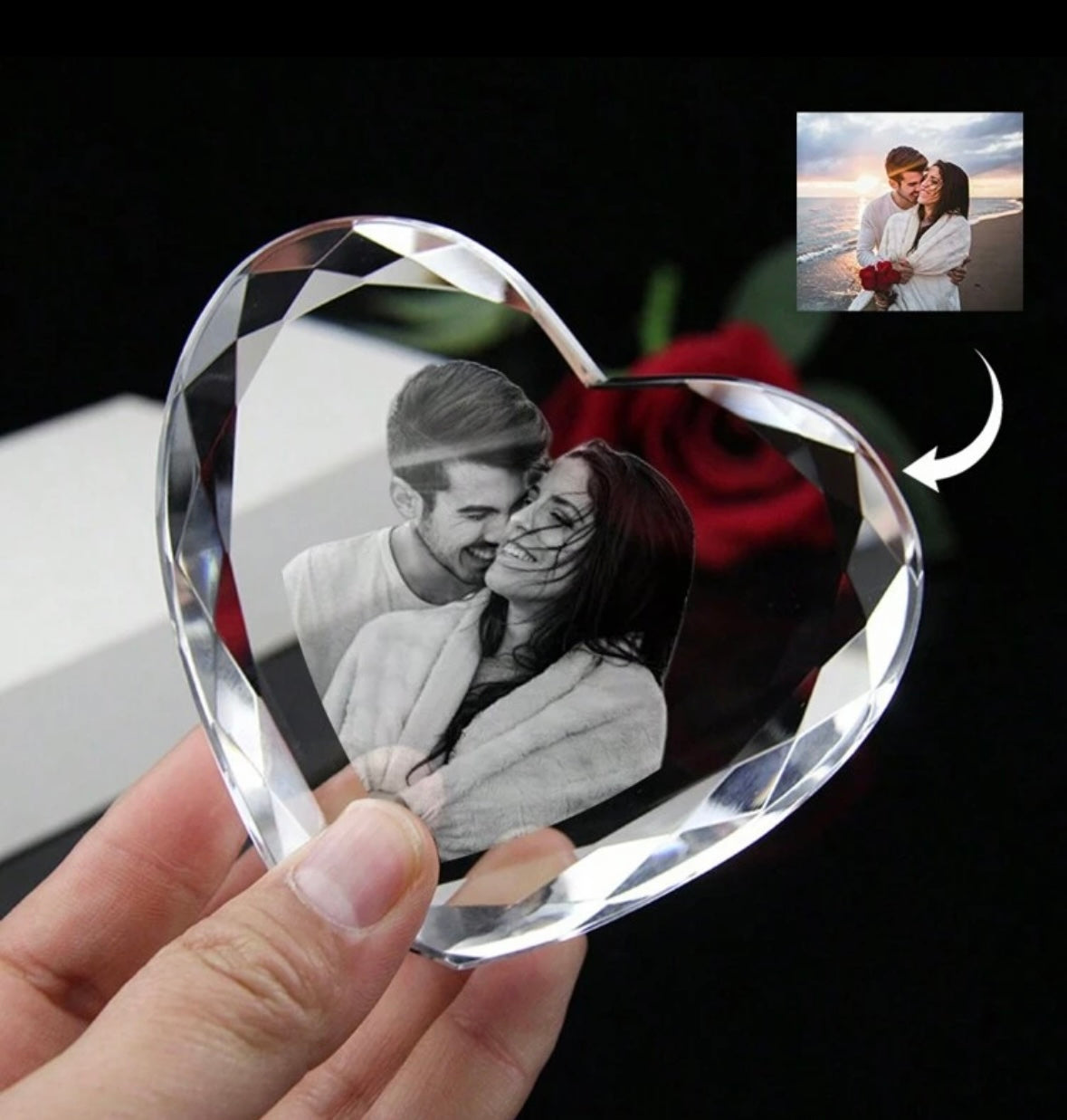 Personalizuota krištolinė širdis su nuotrauka