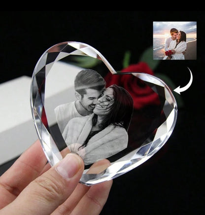Personalizuota krištolinė širdis su nuotrauka