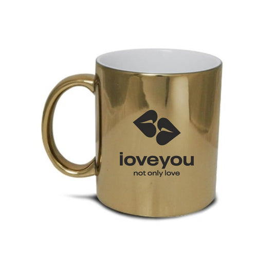 Aukso spalvos puodelis su ILOVEYOU.lt logotipu