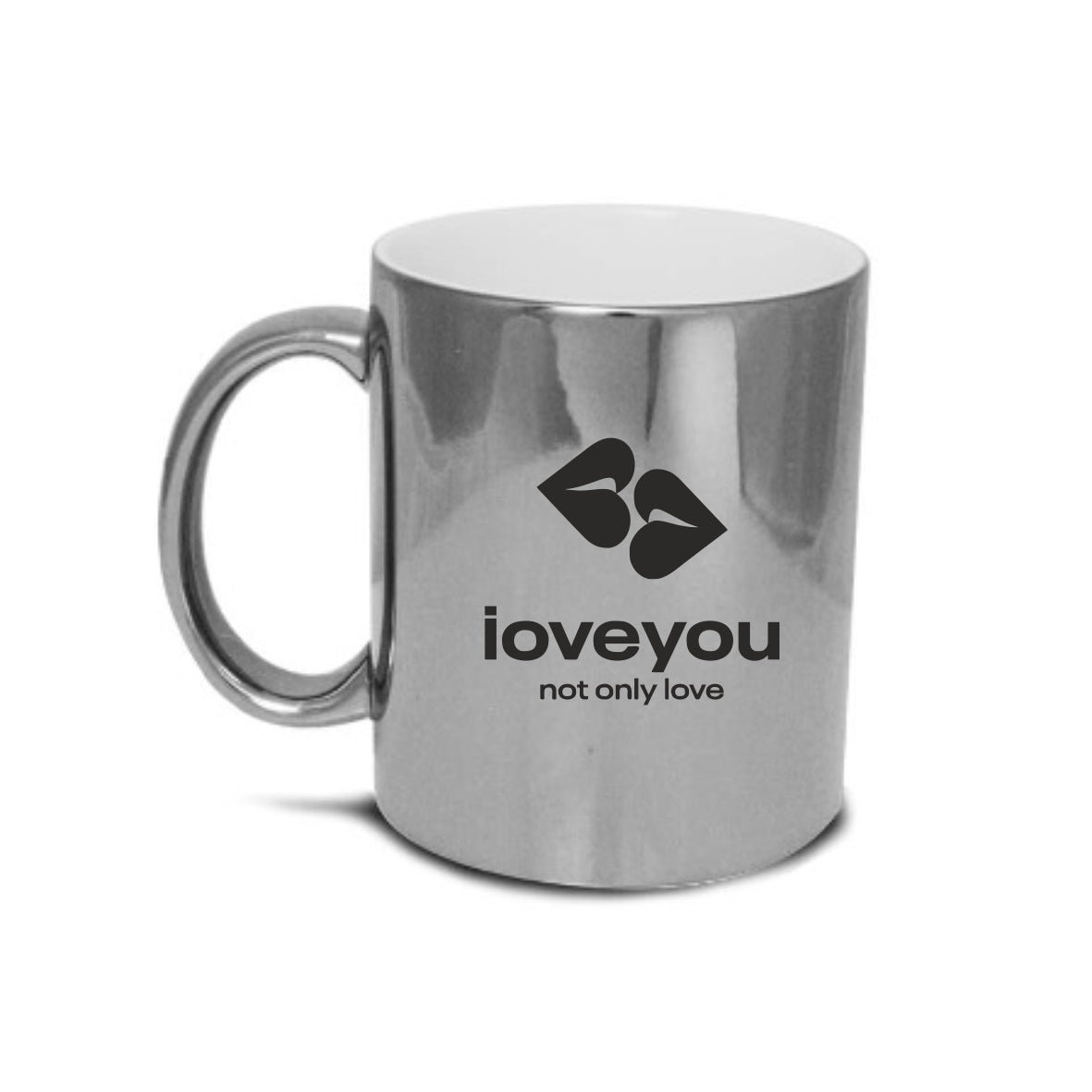 Sidabro spalvos puodelis su ILOVEYOU.lt logotipu