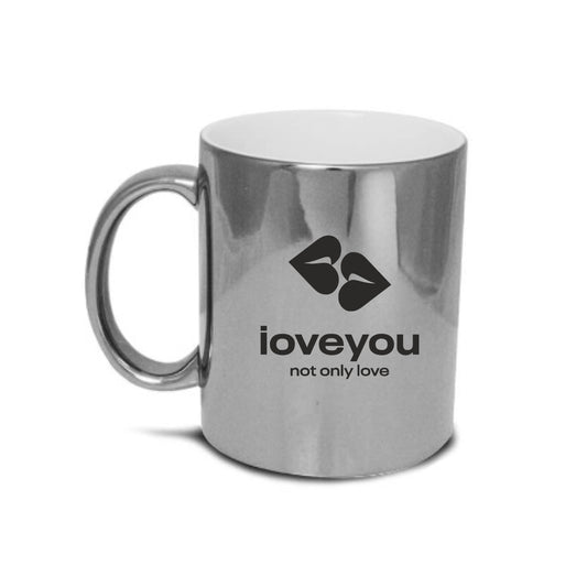 Sidabro spalvos puodelis su ILOVEYOU.lt logotipu