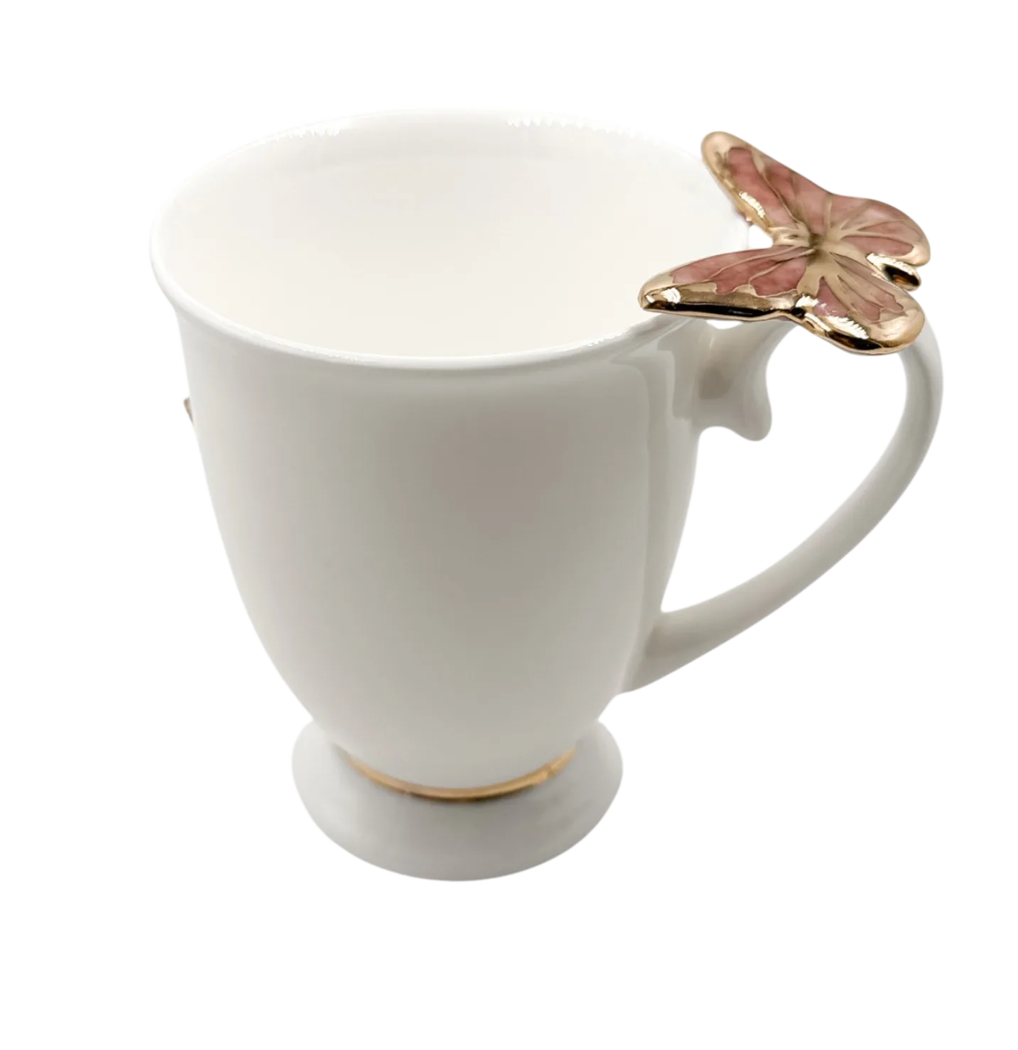 Puodelis su rožiniu drugeliu