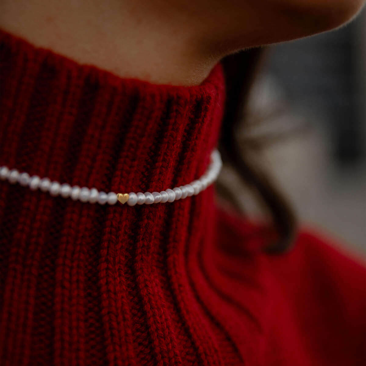 Upinių Perlų Vėrinys AMORE  auksuotas sidabras 925