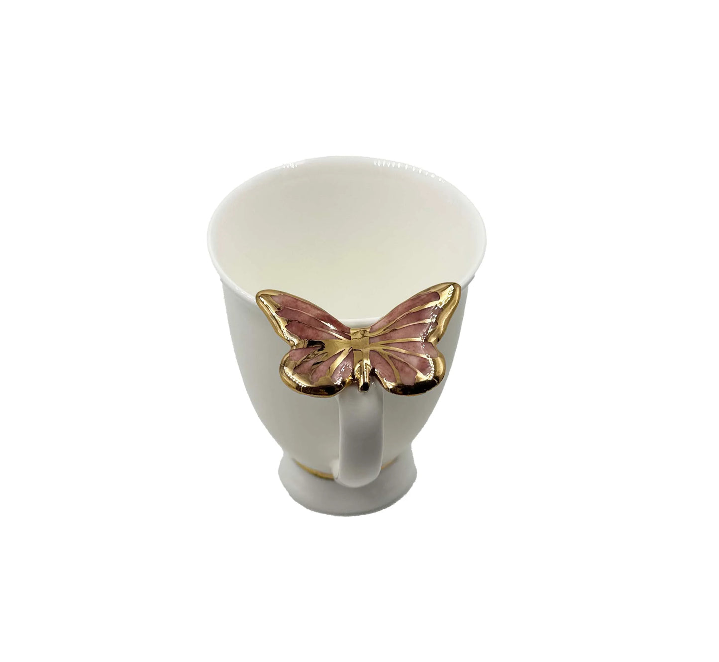 Puodelis su rožiniu drugeliu